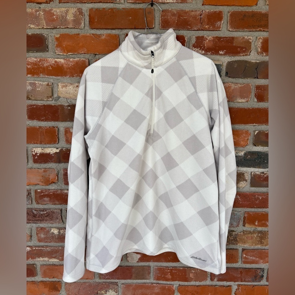 Eddie Bauer White and Grey Plaid Quarter Zip Women’s XL